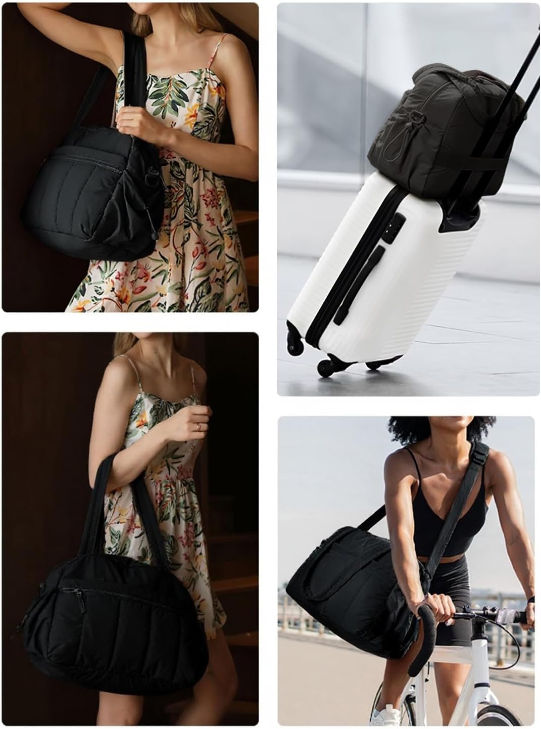 Travel Duffle Gym Bag for Women, Lightweight Puffer Carry on Weekender Bags with Wet Pocket Tote Yoga Workout Bag (Black) - Image 8