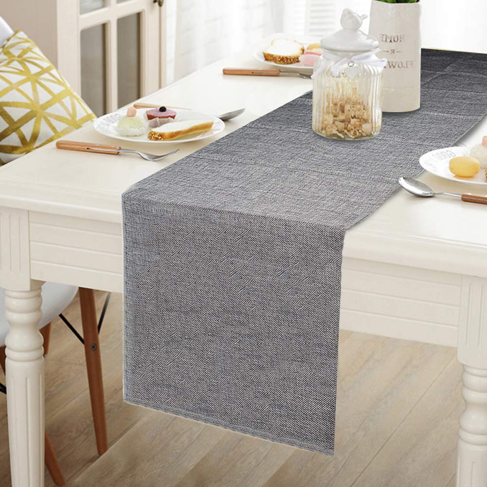 Gray Burlap Table Runner Natural Imitated Linen 14 x 72 Inch for Party Wedding Baby Shower Decorations Dining Farmhouse Outdoor Picnics Table, Handwoven Table Runners