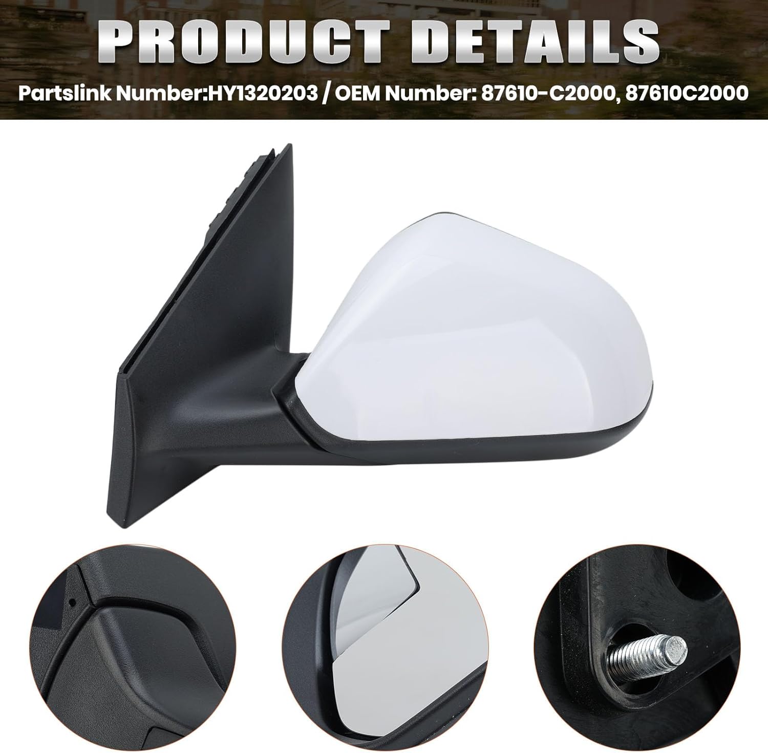 Left Driver Side Mirror Compatible with Hyundai Sonata 2015 2016 2017 2018 2019 Power Glass Manual Folding Heated with Blind Spot Detection 5 Pins Replace HY1320203 | 87610-C2000 (White)