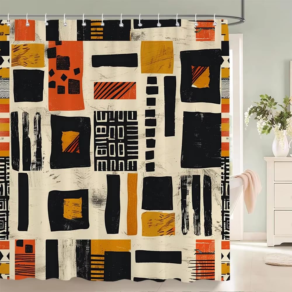 KELAIMI Tribal Geometric Shower Curtain,Abstract Bohemian Ethnic Bathroom Curtain,Waterproof Polyester Fabric Bathtub Curtain with Hooks Style 2 200X240Cm