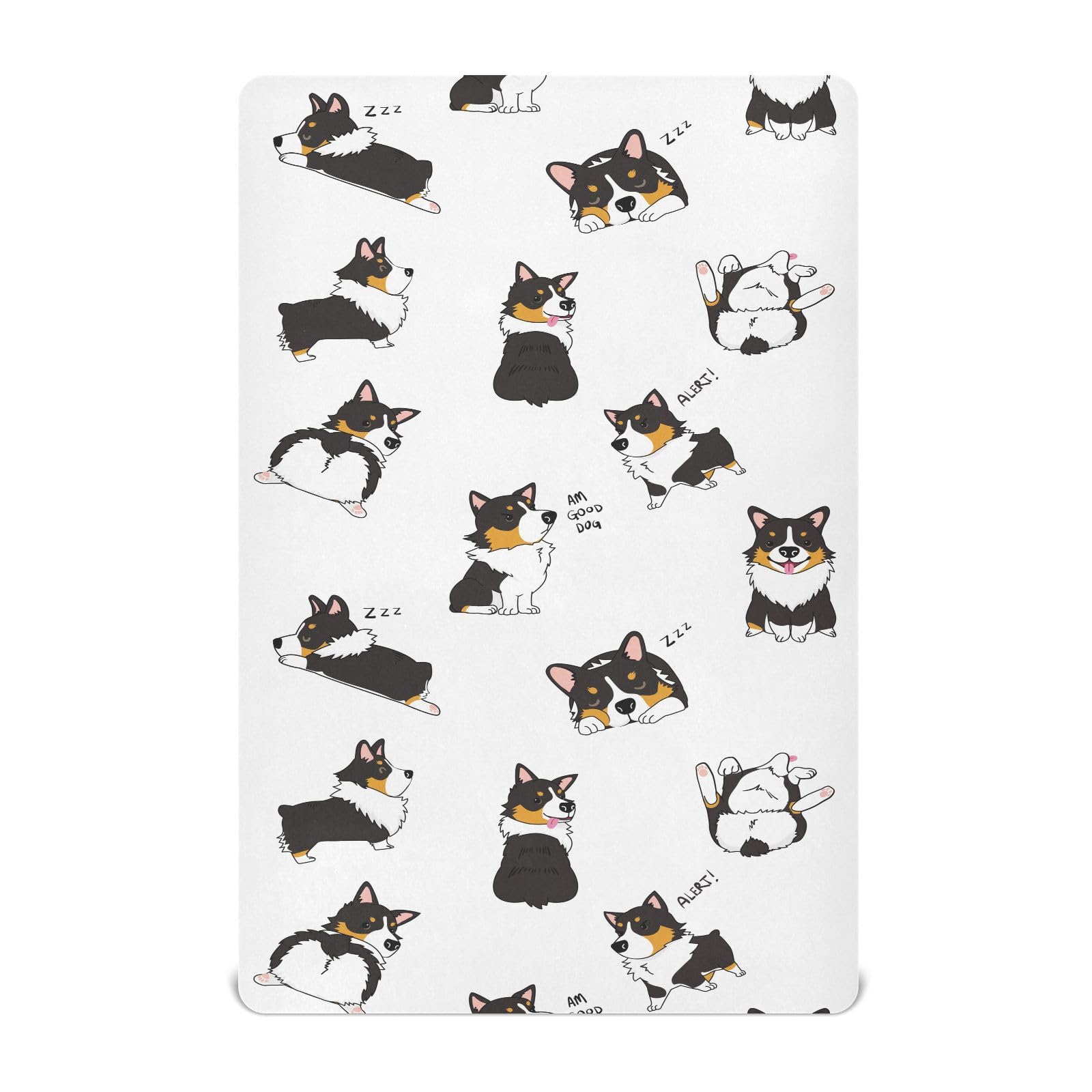 Crib Sheets for Boys Girl Pembroke Welsh Corgi Tricolor Dog Seamless Pattern Breathable mini Crib Mattress Sheets Fitted,Toddler Baby Sheets for Crib Mattress Soft &amp; Breathable 39 * 27 * 5In
