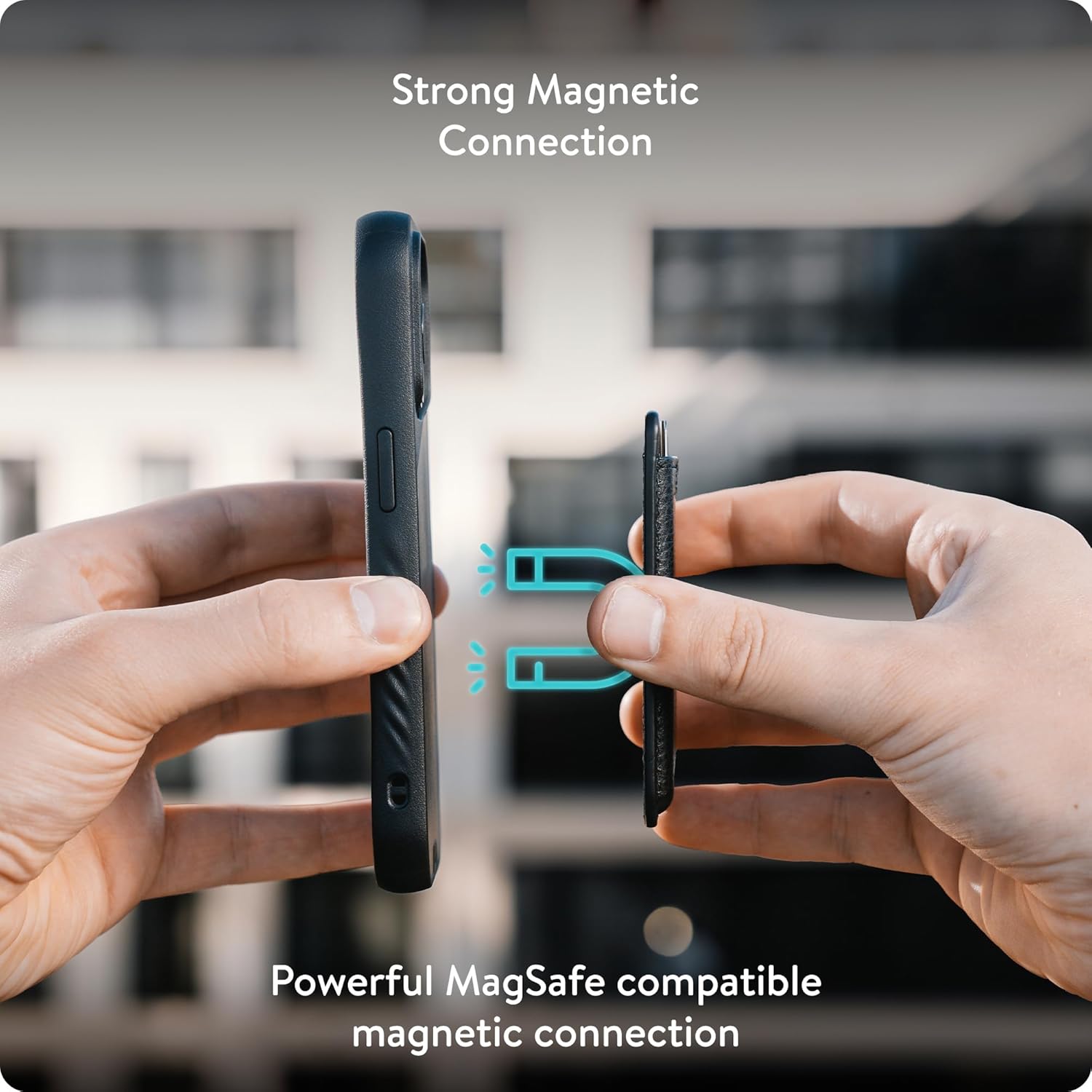 Mous – MagSafe Compatible Wallet Card Holder – Cell Phone Magnetic Wallet for iPhone 17, iPhone 16, iPhone 15, iPhone 14, iPhone 13 and iPhone 12 Models – MagSafe Compatible Accessory - Black Leather
