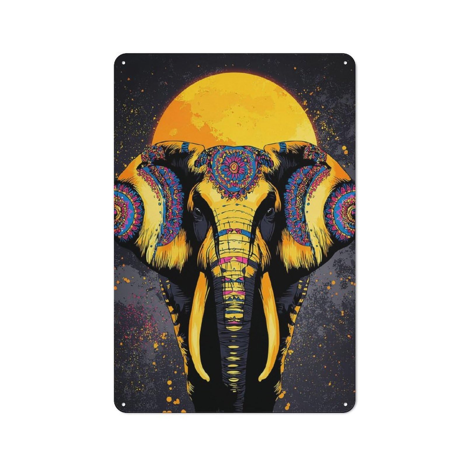 Junmoney Colorful Elephant Mandala Art Print Cafe Metal Sign 30X20cm, Shop Front Style Restaurant Wall Art For Takeaway, Bar, Kitchen Or Counter Area