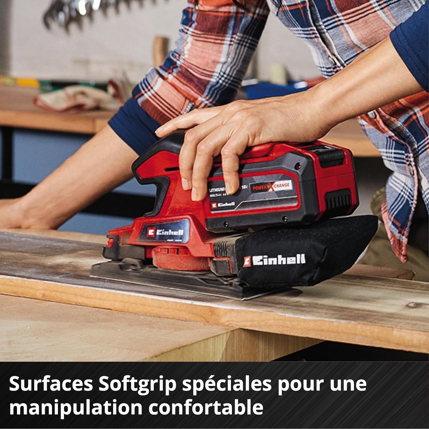Einhell Ponceuse vibrante sans fil TC-OS 18/187 Li-Solo Power X-Change (18V, fixation auto-agrippante, Softgrip, avec feuille de papier abrasif) Livré sans Batterie ni Chargeur
