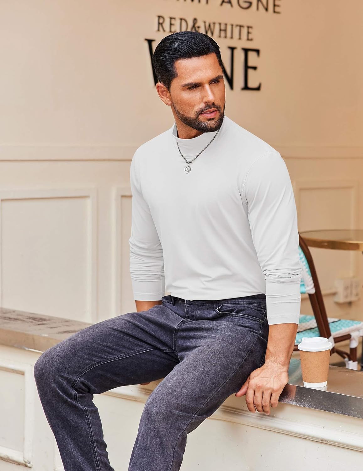 COOFANDY Mens Mock Turtleneck Long Sleeve Shirts Casual Basic T-Shirt Lightweight Mockneck Pullover Sweater for Men - Image 5