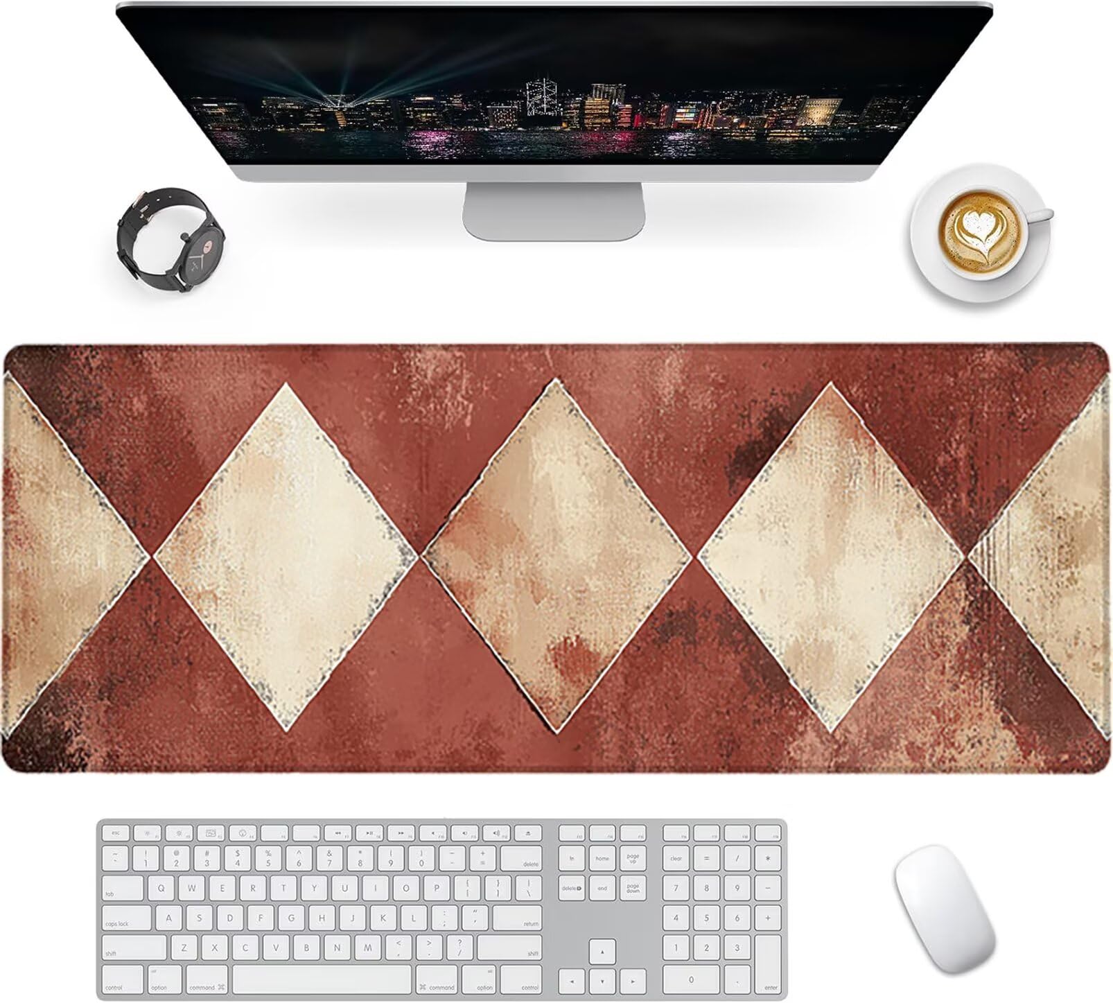 Lpfieonn Retro Großes Schreibtischunterlage, XXL Schreibtischunterlagen, Rot XXL Wasserdicht Gaming Mousepad mit Vernähter Rand und Rutschfeste Gummibasis, für Laptop/Hause/Büro 120x60cm PF-2253