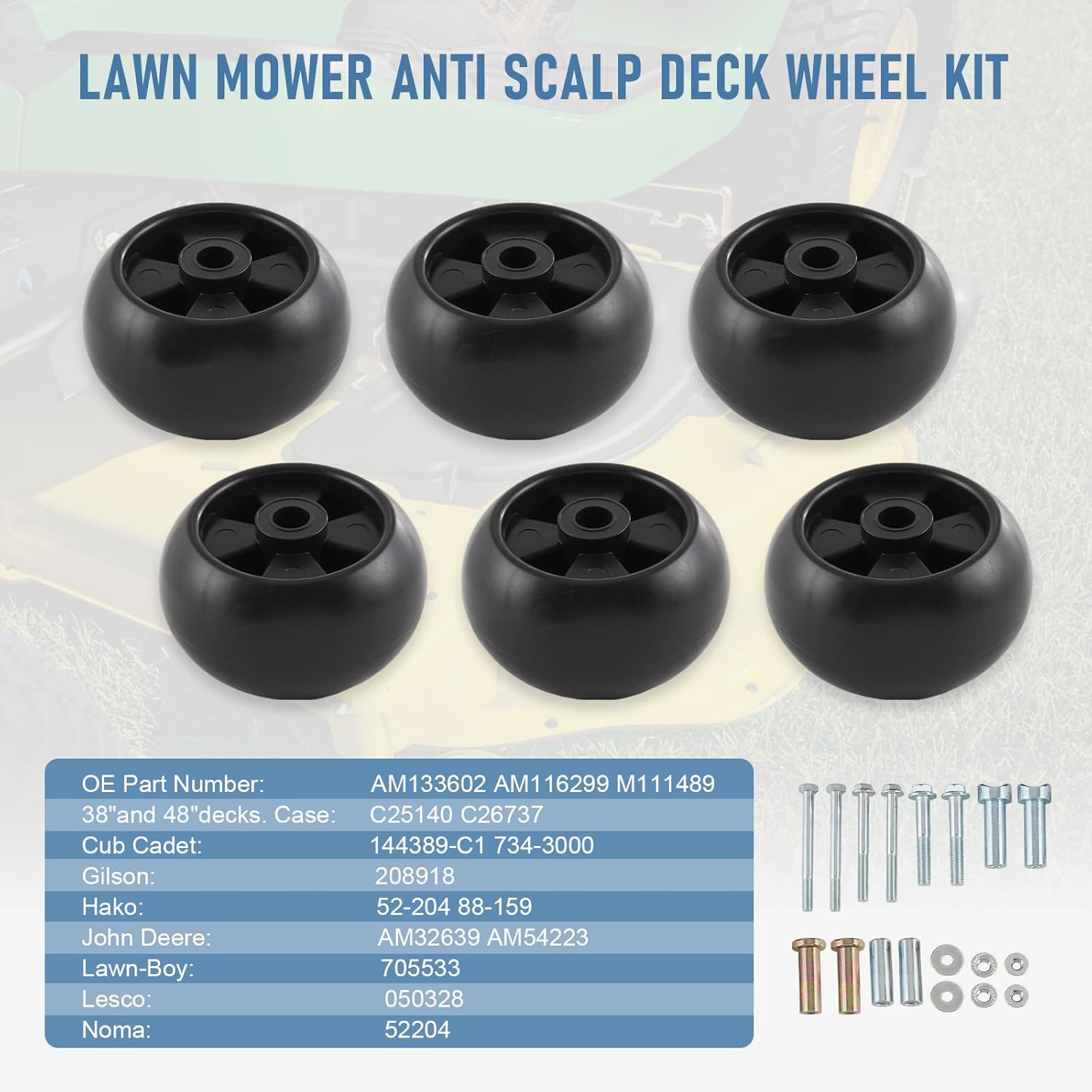 DICMIC 6Pcs Lawn Mower Anti Scalp Deck Wheel Kit Compatible with Gilson 208918 John Deere AM32639 AM54223 Noma 52204 & More