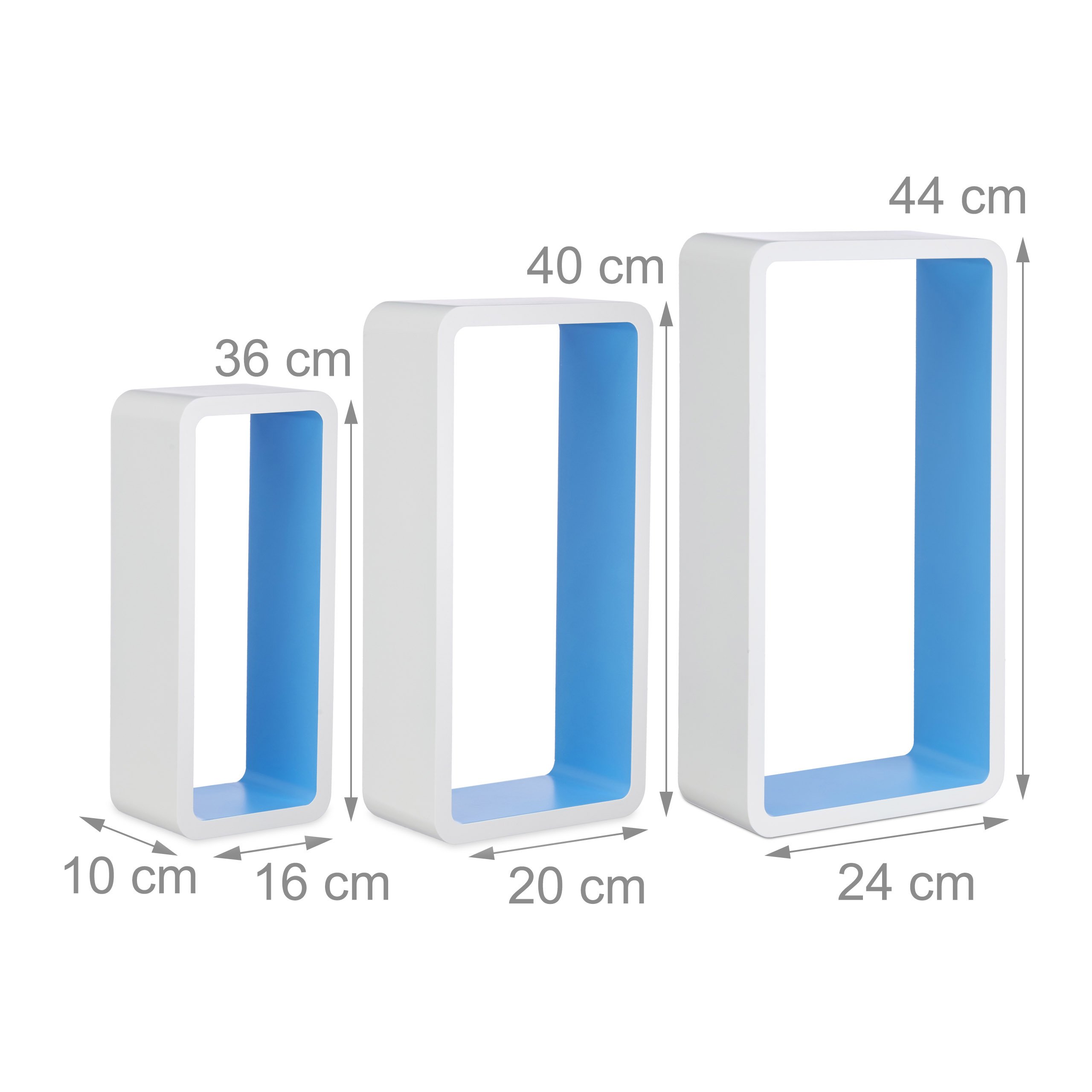 Relaxdays Estantes Pared en Forma de Cubo, Madera, Blanco y Azul, 10x44x24 cm, 3 Unidades
