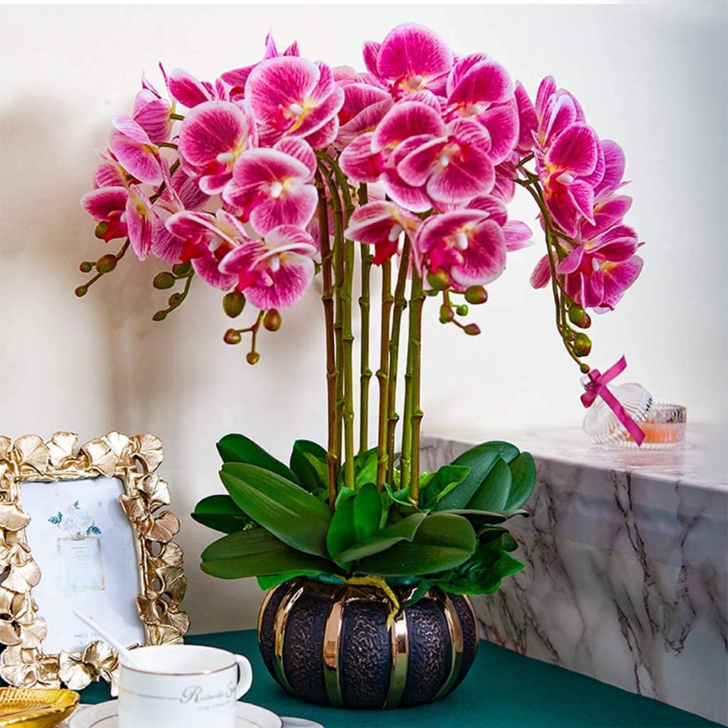 Orchidee Artificiali, Fiori Artificiali di Phalaenopsis, Composizione di Piante, Orchidee finte per la Decorazione di Interni di casa e Ufficio, Fiori Artificiali d