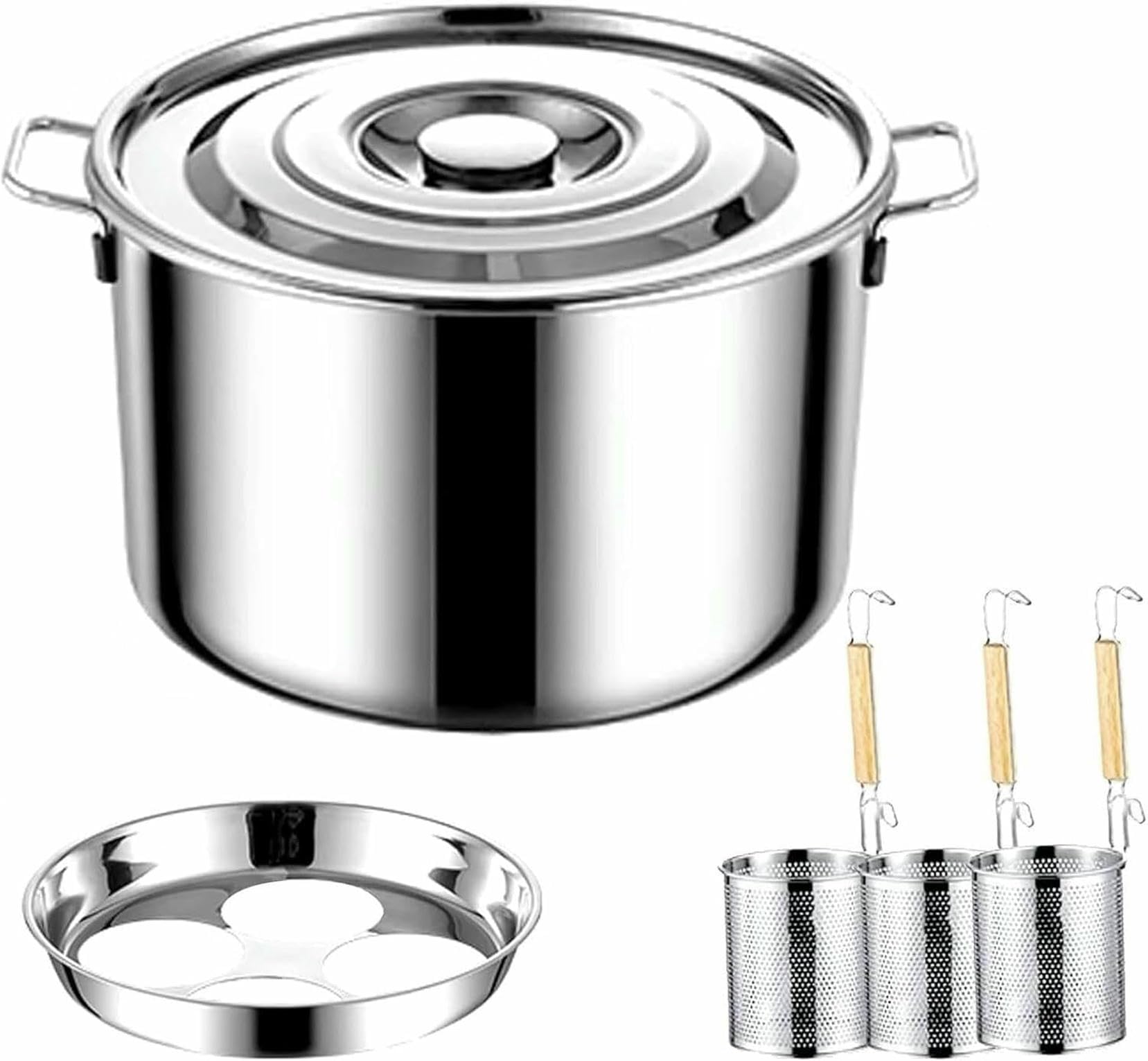 Ollas para Pasta, Olla para Pasta con colador, Olla de Acero Inoxidable para cocinar Fideos y Verduras, 4 ollas para Sopa con Tapa (B 3)