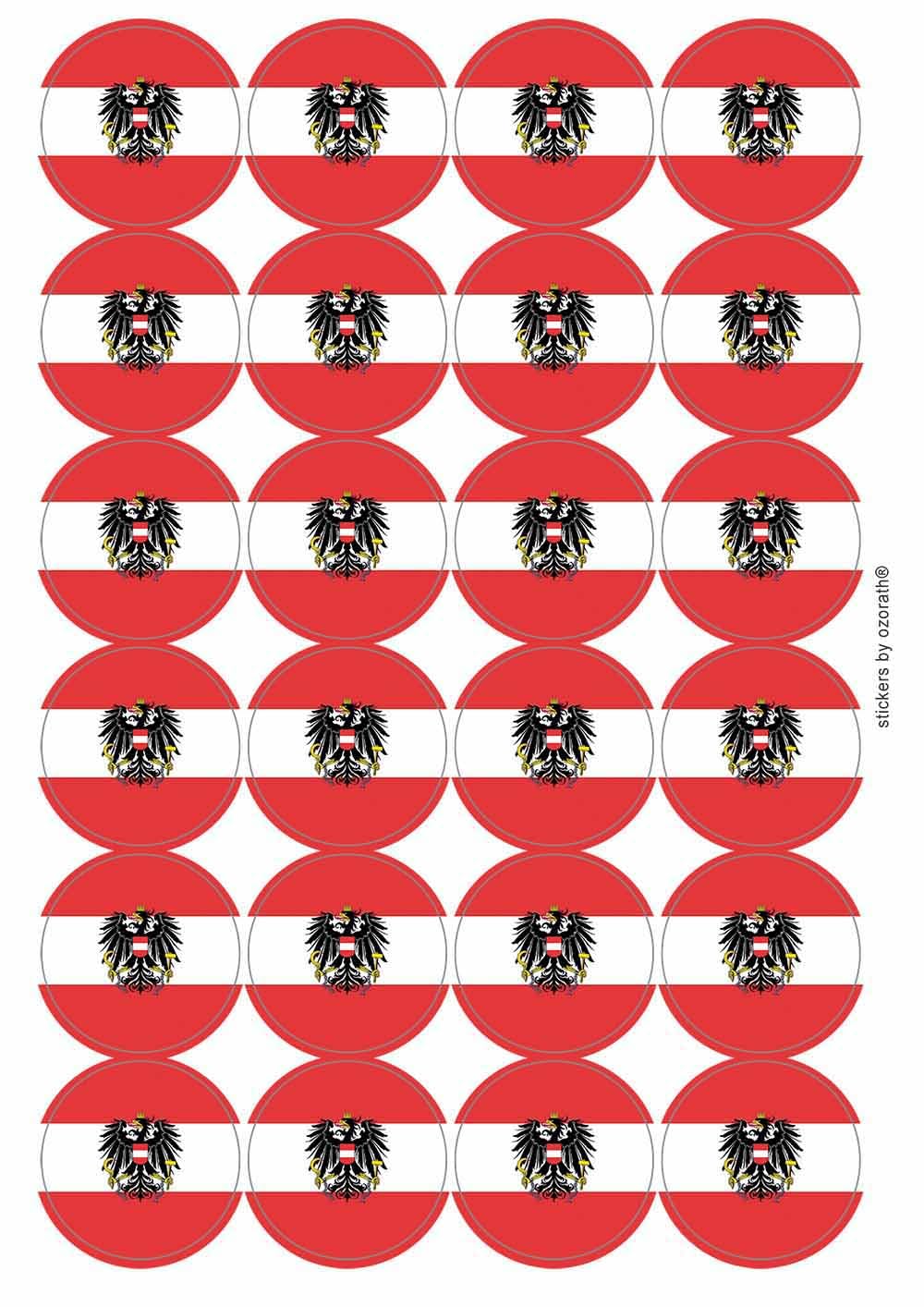 Austria National Flag Circular Matt Paper Stickers A4 Sheet of 24 (Each Sticker is 45mm Diameter)