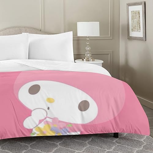 Miniatura 2 de DIEZ Juego de cama de 3 piezas con estampado de conejito de dibujos animados rosa, funda de edredón suave de lujo con cremallera, matrimonial (1
