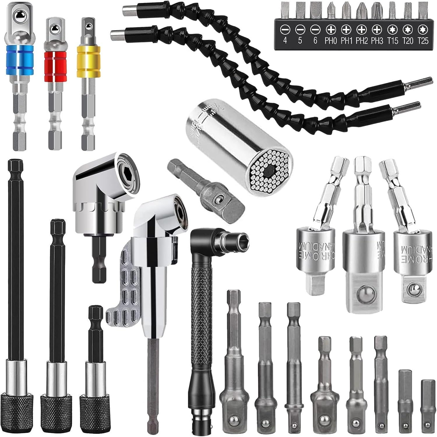 YENJO Flexible Drill Bit Extension Set, Include 1/2 3/8 1/4 inch