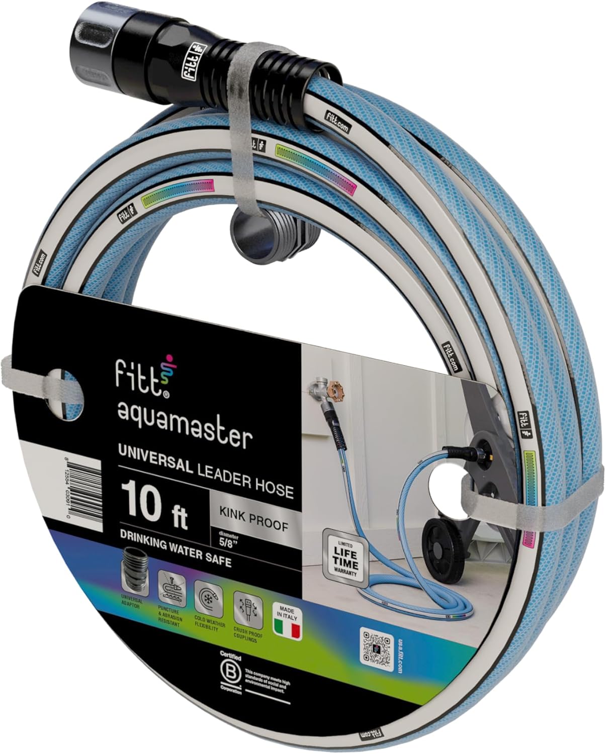 FITT Aquamaster Leader Hose 5/8" 10ft, High-Performance Flexible Hose with Dual Couplings and Adapter, Kink-Proof, Durable, Easy to Connect