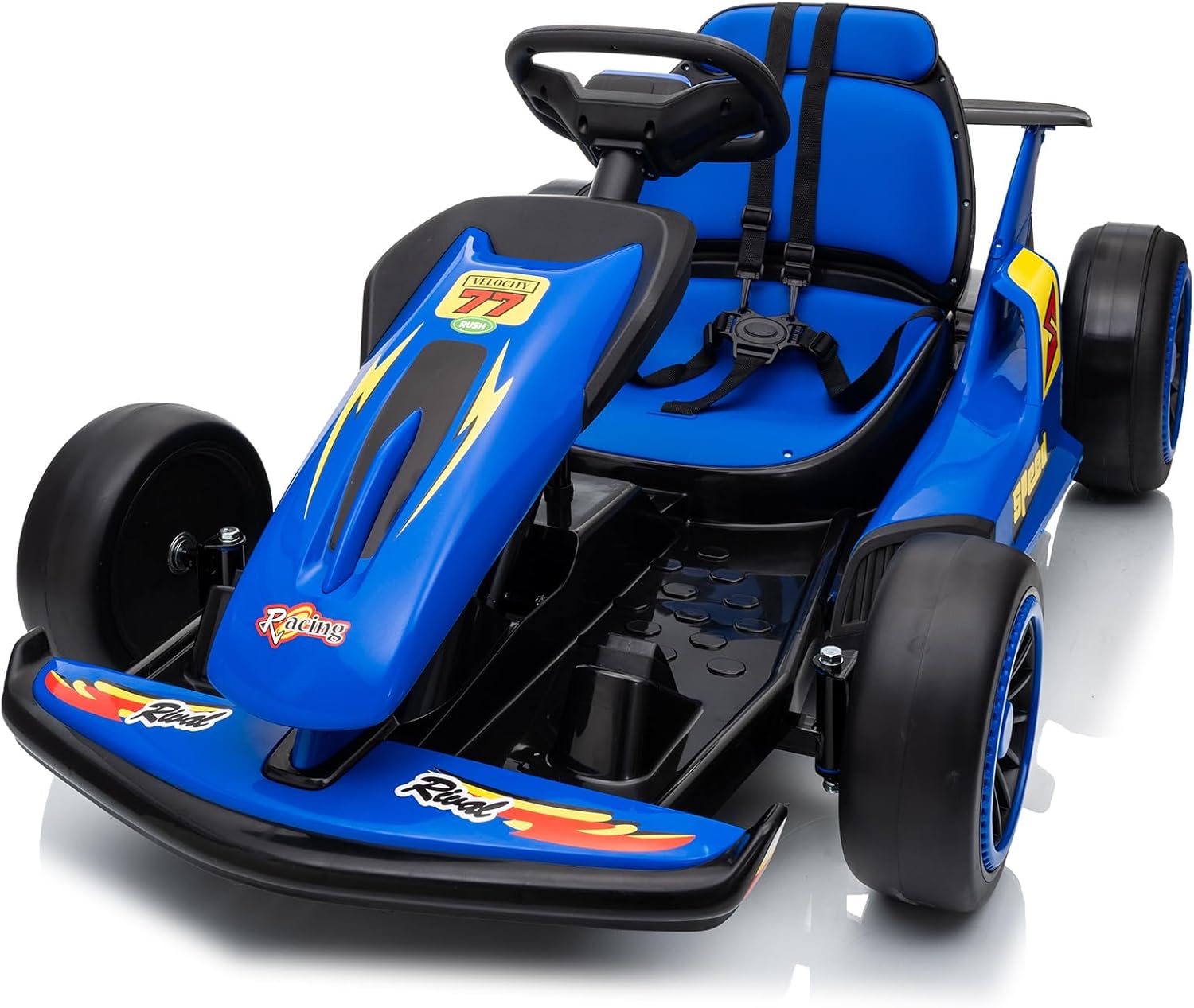 24V Electric Go Kart, Drift Car Outdoor Ride on Toy with EVA Tires, 400W Motor, 8.1 MPH, Music, Wireless, Drift Mode and 2 Speed, Crazy Go Cart for Kids 6-12 Years Old (Blue)