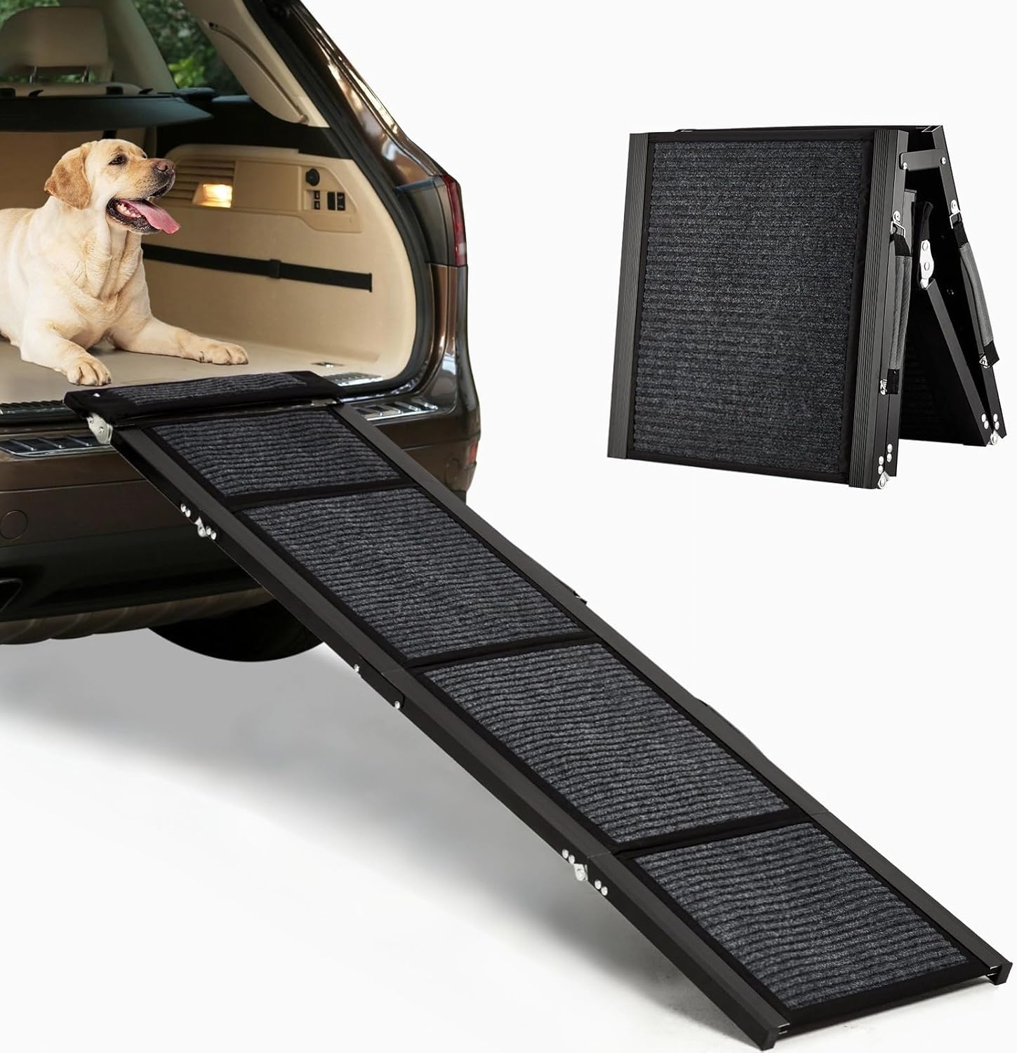 Dog Ramp for Car, 63" Long & 20" Wide Folding Dog Ramps for Car, Portable Pet Car Ramp with Non-Slip Surface, Outdoor Dog Car Ram-p Up to 250 LBS, Extra Wide Steps for SUV Car & Truck