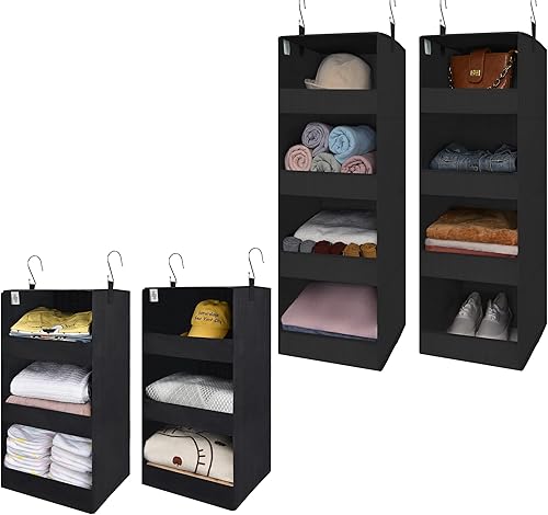 GRANNY SAYS Paquete de 2 organizadores de estantes para armario y 2 estantes de almacenamiento colgantes para armario