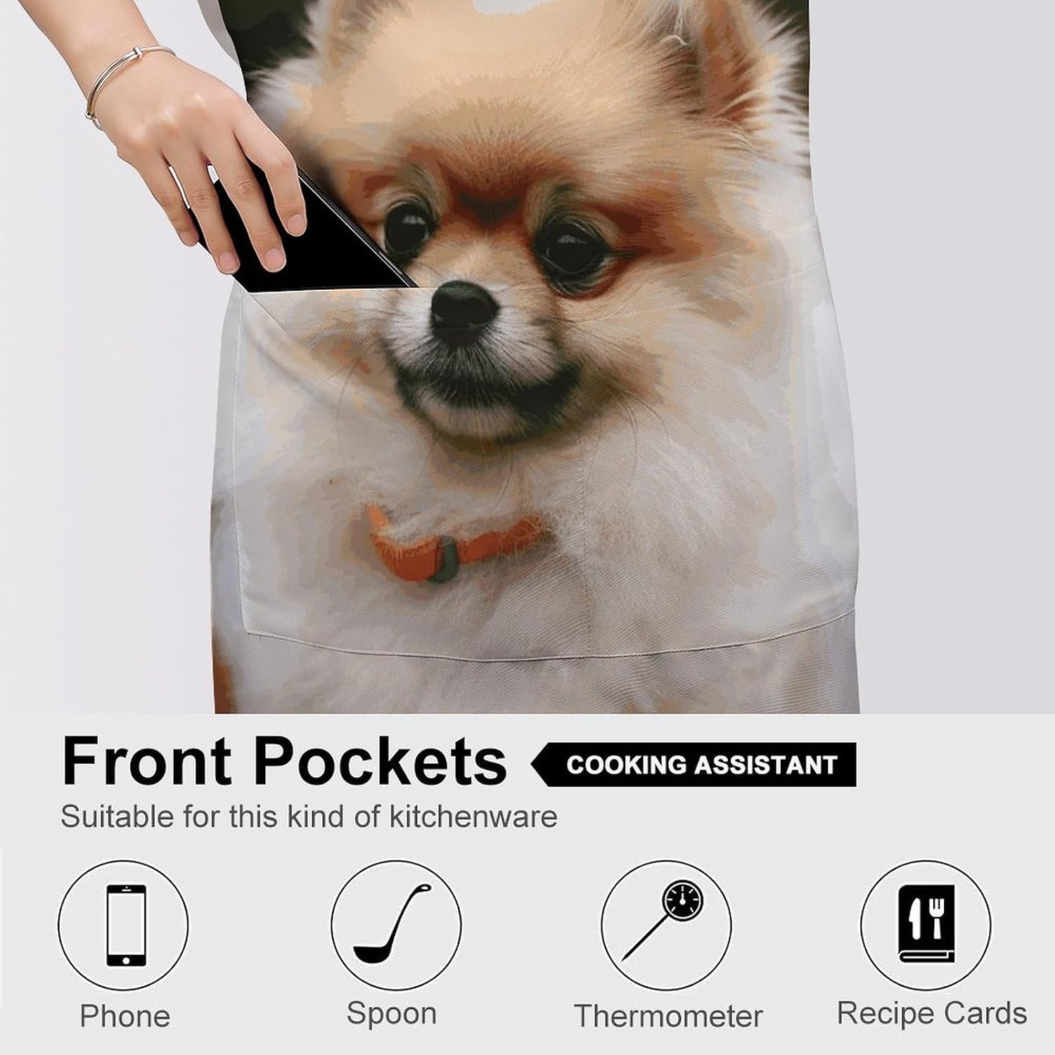 Short Haired Pomeranian Dog Apron Adjustable Chef Apron with Pocket for Men Women Waterproof Bib Apron Durable Cooking Apron for BBQ Baking Kitchen Cooking Apron