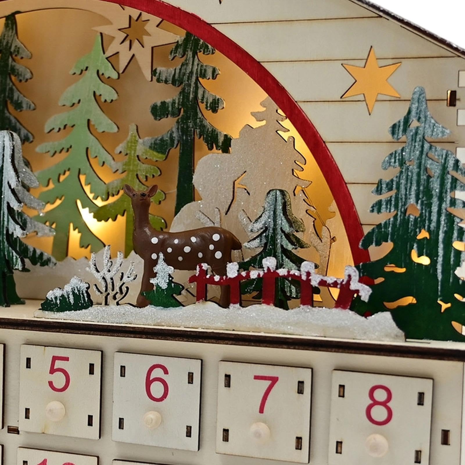 Calendario de Cuenta Atrás de Navidad 24 Días Casa De Madera Decorativa | Cuenta Regresiva Con Cajones Celebración Apartamento Salón Hogar