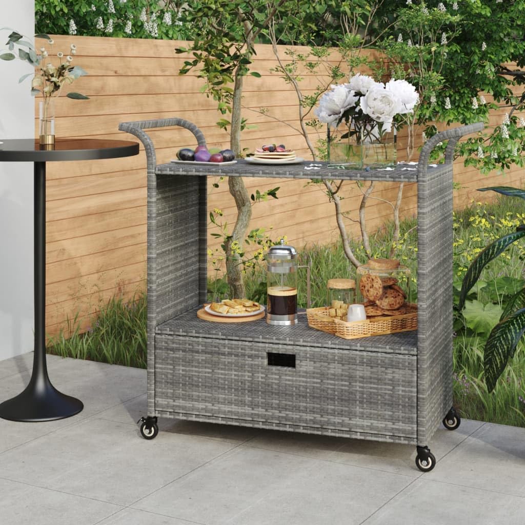 vidaXL Carrello da Bar in Polyrattan Grigio 100x45x97 cm con Cassetto