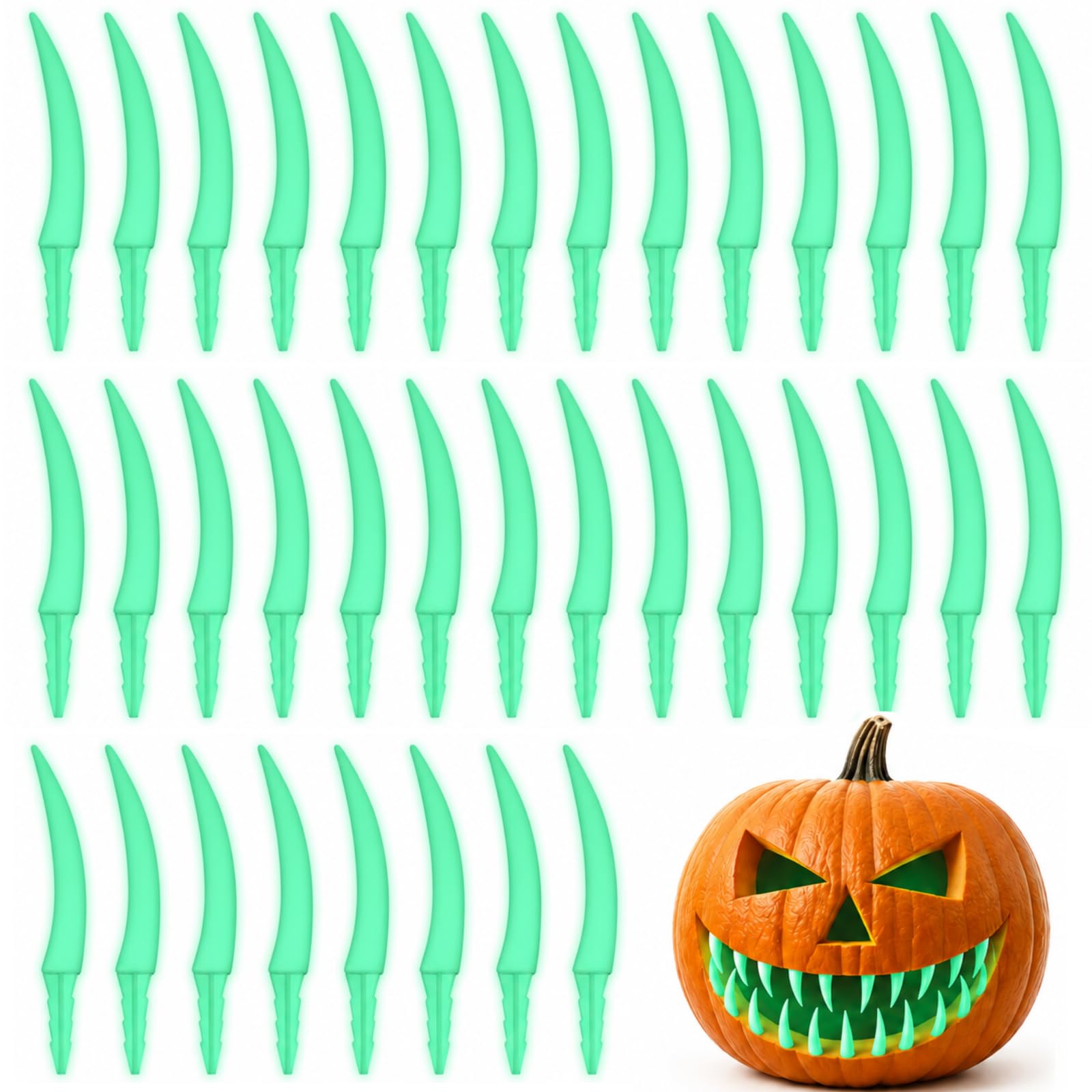 Ricomso 36-Piece Glow Green Pumpkin Teeth for Halloween Carving