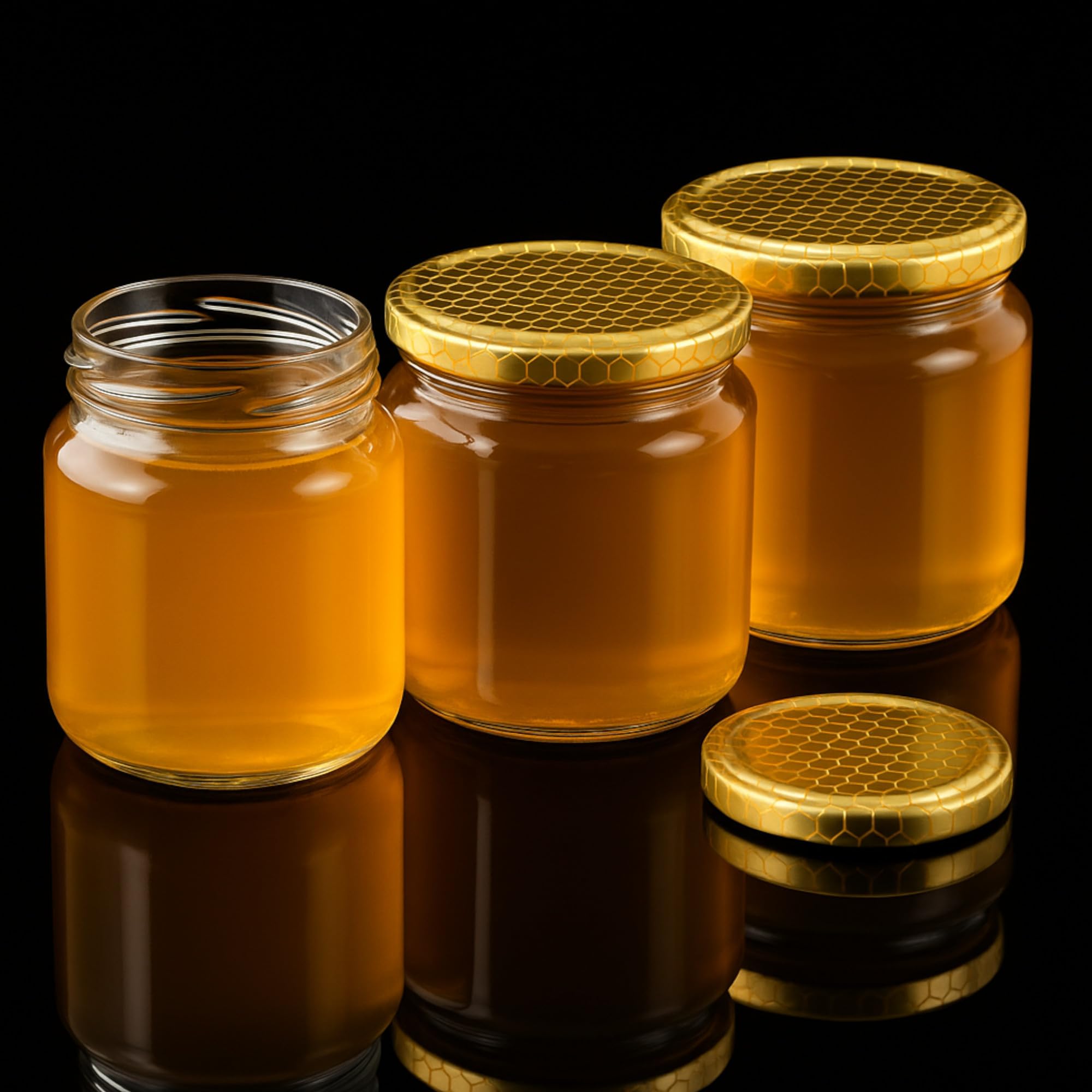 gouveo Lot de 48 Pots à Confiture 500g «Miel» avec Couvercle à Vis Nid d'Abeille - Pots de Conservation avec Bouchon à Vis TO82 - Pots de Conservation Vides, Pots (HGTO500BW)