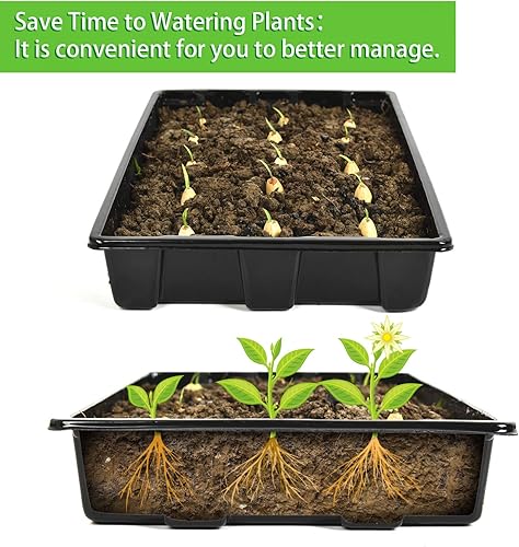 Miniatura 3 de Paquete de 10 bandejas fuertes para cultivo de plantas, plástico negro duradero extra fuerte (sin agujeros de drenaje) para invernadero y flores,