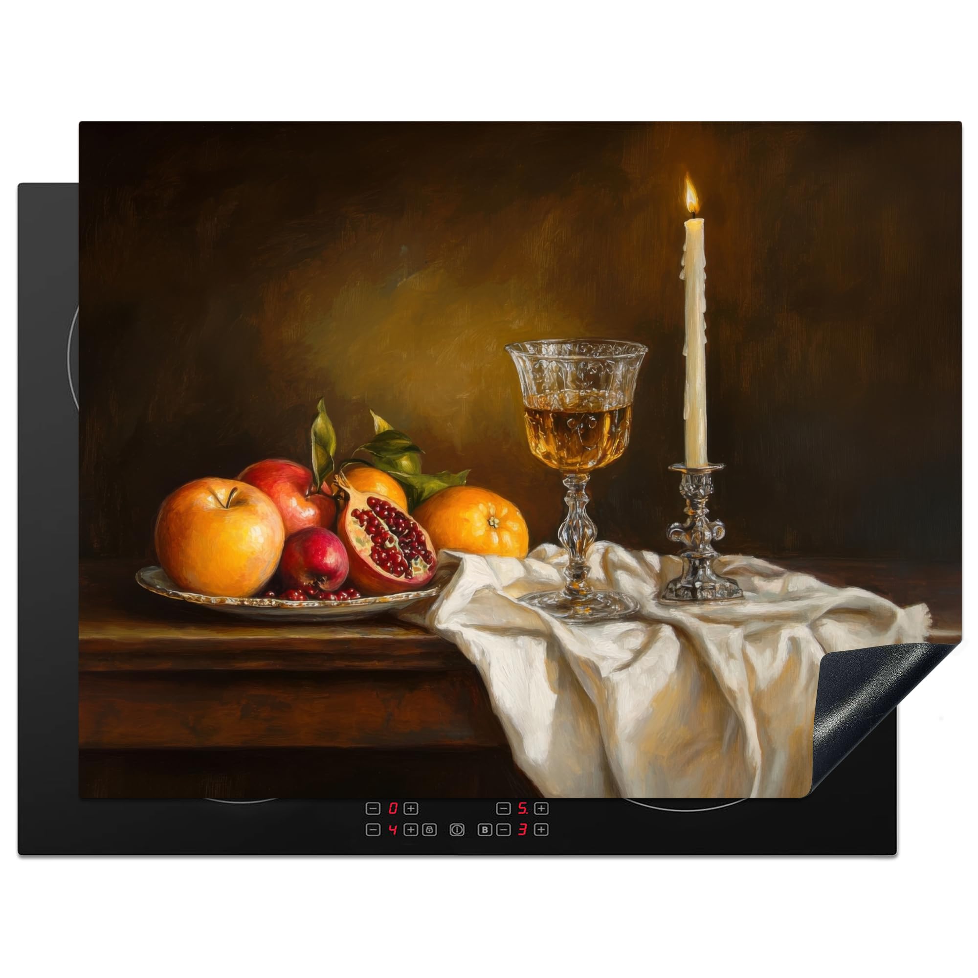KitchenYeah© Induction Hob Protector Mat 23.2"x30.3" / 77x59 cm Cooker Top Protectors Cover Ceramic Covers Electric Hobs Vinyl Fruit - Still Life - Wine - Candle
