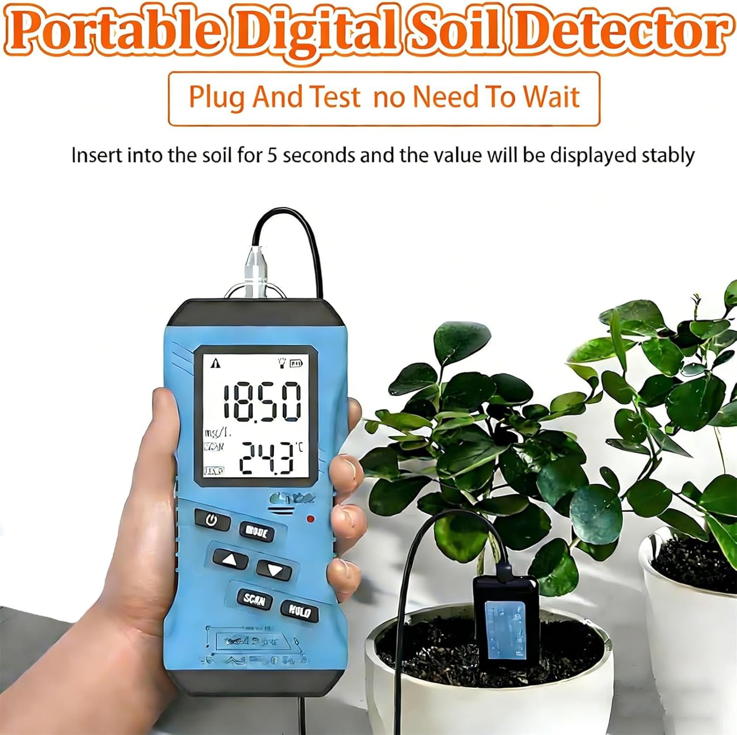 7 in 1 Rapid Soil Tester Ph Humidity,Soil Moisture Tester for Plants,Moisture, Nutrient Conductivity, Phosphorus, Potassium N P K Tester, Battery Operated (Not Included)