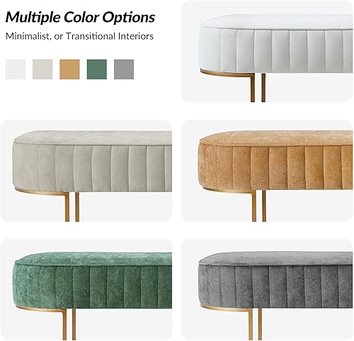 Miniatura 7 de EcoHarbor - Banco otomano de terciopelo para dormitorio, banco tapizado en el extremo de la cama con patas doradas, taburete reposapiés para sala,