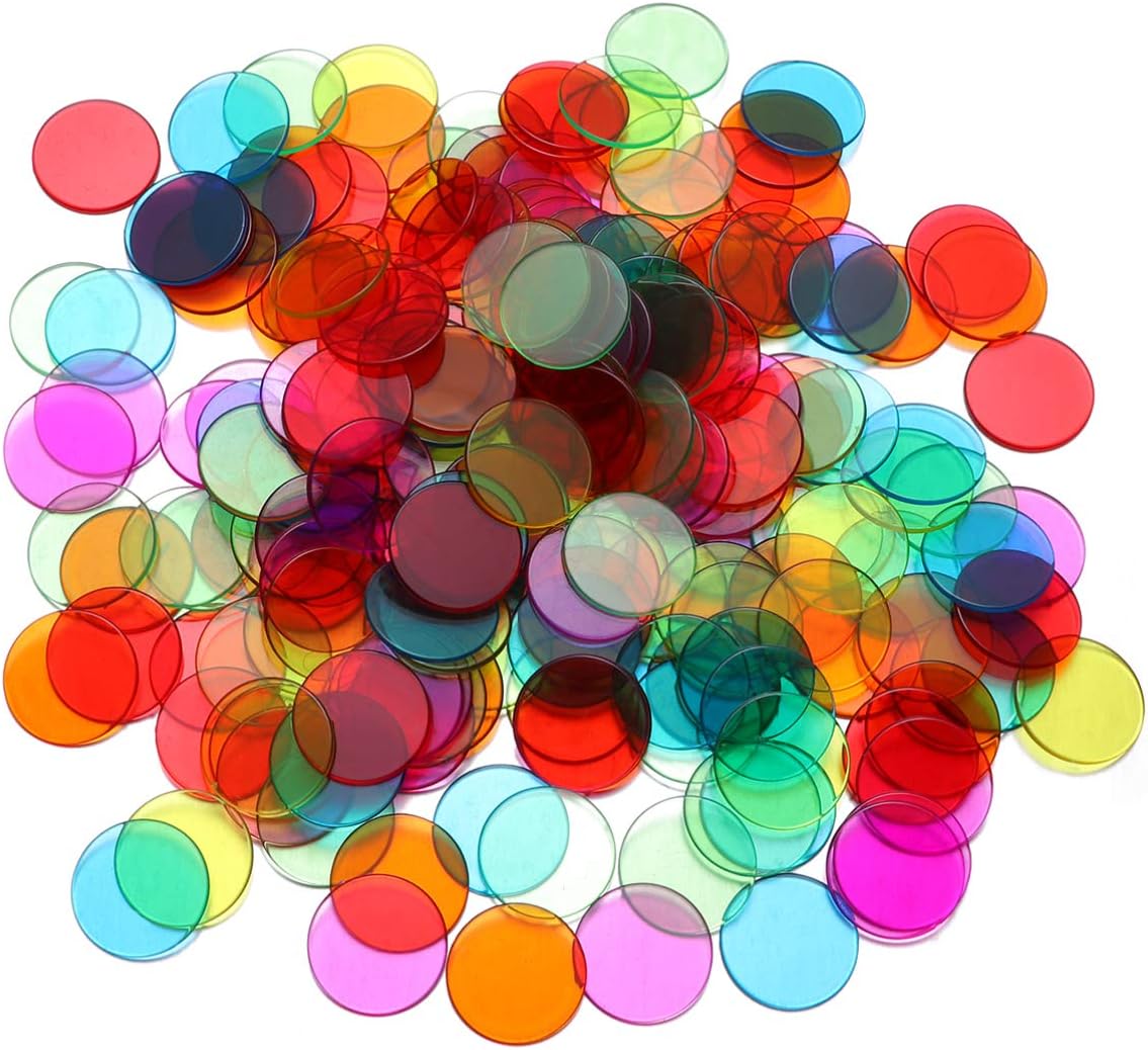 300 Transparent Bingo Chips 6 Color Clear Bingo Counting Chip Markers for Large Group Games