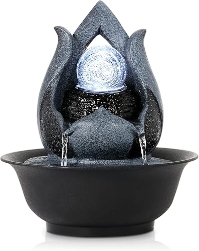 WICHEMI Fuente de agua de mesa, fuente de agua para interiores, fuente de agua de relajación, fuente de escritorio de meditación zen Feng Shui con