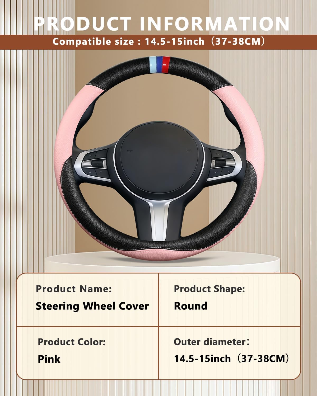 Customized Auto Car Steering Wheel Cover for BMW X1 X2 X3 X4 X5 X6 X7 i3 i4 i5 i8 535i 740Li 335i M3 M4 M5 Z1 Z3 Z4 Z5 (Pink)
