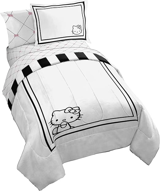 Jay Franco Comforter Set Includes Sheets and Pillow Covers - Soft and Cozy Bed Set for Stylish Room Decor, White - Hello Kity 7 Piece Full Size Bedding