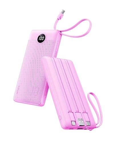 VRURC Portable Charger, Built-in 4 Cables Power Bank 10000mAh, Lightweight USB C Portable Phone Charger, 5 Output 2 Input Compatible with Smart Phones,Samsung,Android etc-Purple(1 Pack) - Purple