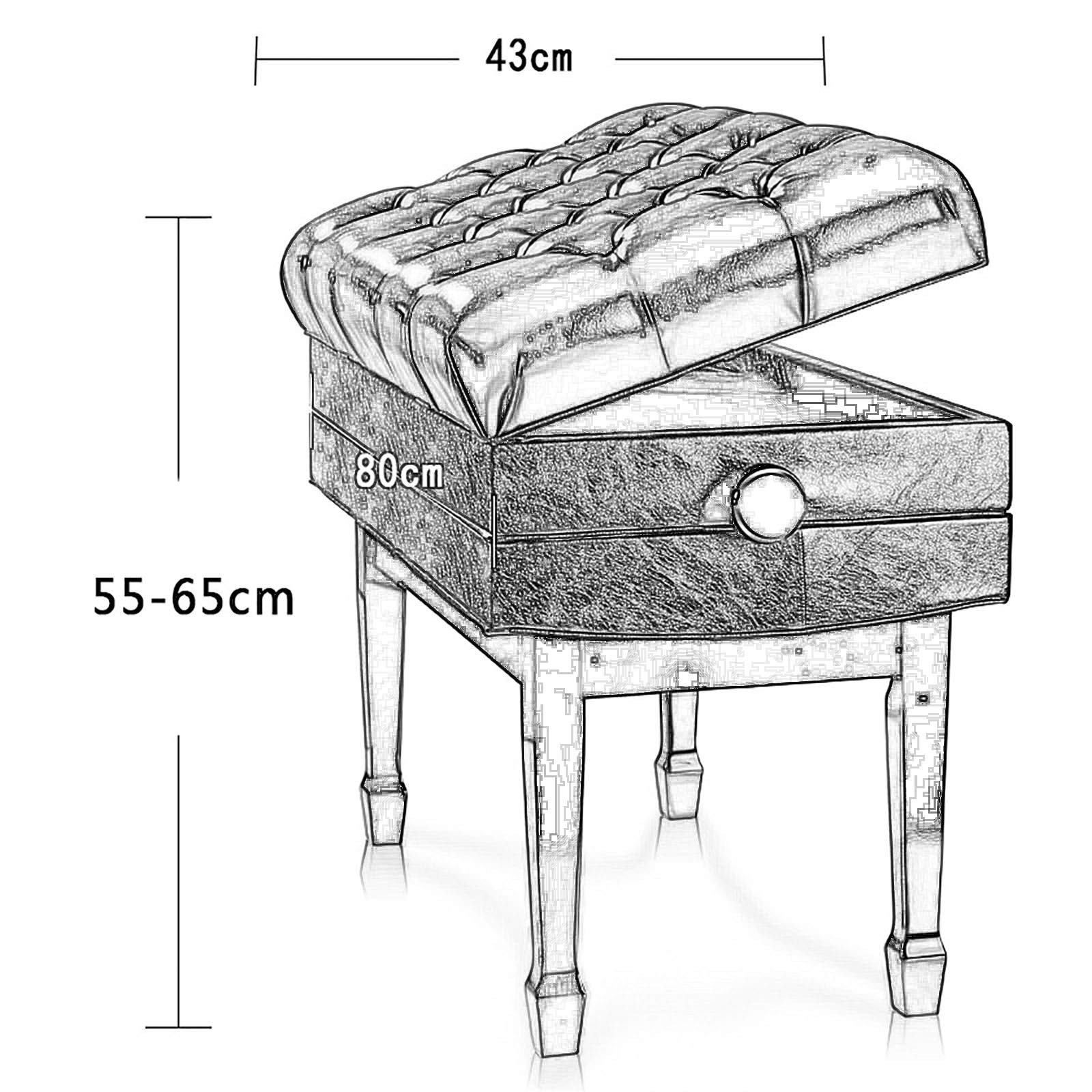 SDdPulse Klavierhocker, Klavierbank mit Massivholzbeinen, höhenverstellbar, Tastaturbank, Aufbewahrungsfunktion, PU-Leder, Massivholzrahmen, 55–65 cm, Schwarz