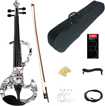 Kinglos 4/4 Skull Colored Solid Wood Intermediate-A Electric/Silent Violin Kit with Ebony Fittings Full Size DSZA1312