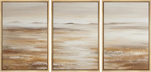 Miniatura 62 de SIGNLEADER Lienzo enmarcado para pared, juego de arte de collage de polígonos retro marrón tostado, ilustraciones con formas abstractas, arte