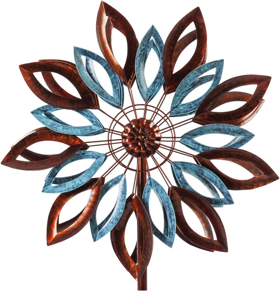 Evergreen Garden Beautiful Summer Copper and Verdigris Leaves Wind Spinner - 24 x 75 x 11 Inches Fade and Weather Resistant Outdoor Decoration for Homes, Yards and Gardens