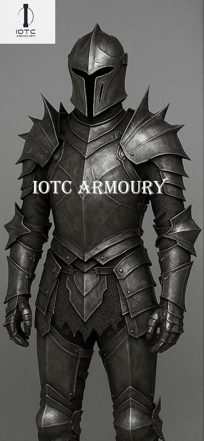 Medieval Armor Visored Barbute Suit of Armor-Fully Wearable Knight Armor Costume Ideal for LARP, Historical Reenactment, Cosplay Event's-Halloween & Theator Act Costume
