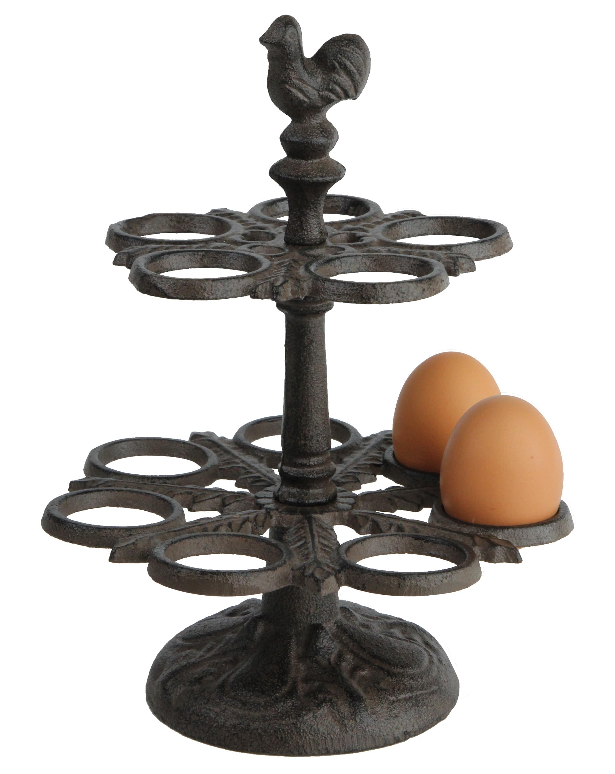 Vixdonos Rustic Egg Holder Cast Iron Egg Rack Rooster Egg Tray 12 Fresh Eggs Organizer for Kitchen (Vintage)