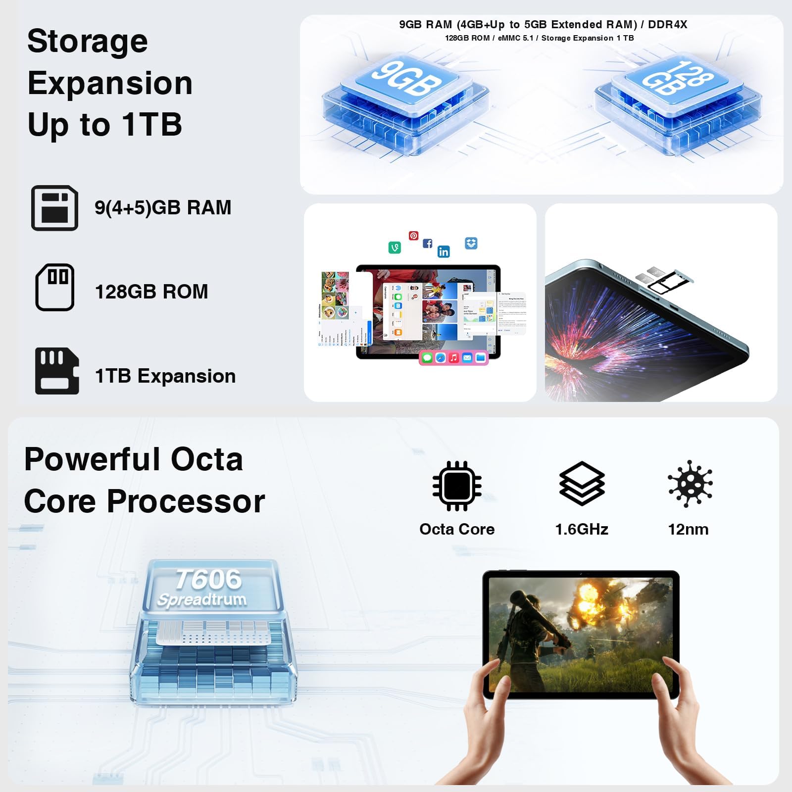 DOOGEE T30SE Android 14 Tablet 11 Pollici, 9GB RAM + 128GB ROM(TF 1TB) 2.4K Tablet PC, 8580mAh 4G LTE +5G WiFi Tablet con Sim, TÜV SÜD 13MP+5MP Octa-Core, OTG Widevine L1 Grigi