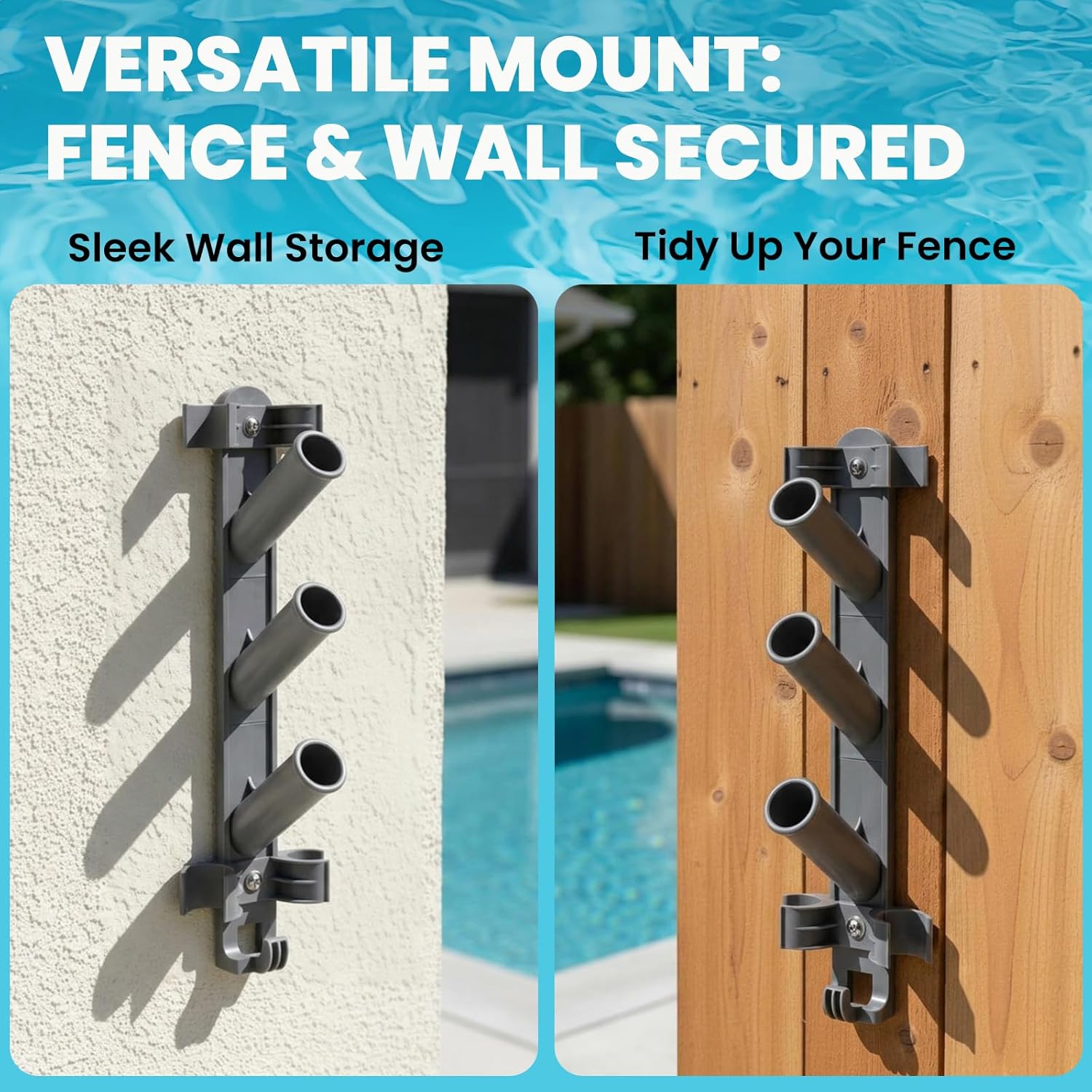 Sepetrel Pool Pole Hanger, Hooks for Poles | Wall & Fence Mounted Equipment Storage Rack with Hooks & Strap, Hose Holder for Pool Cleaning Accessories