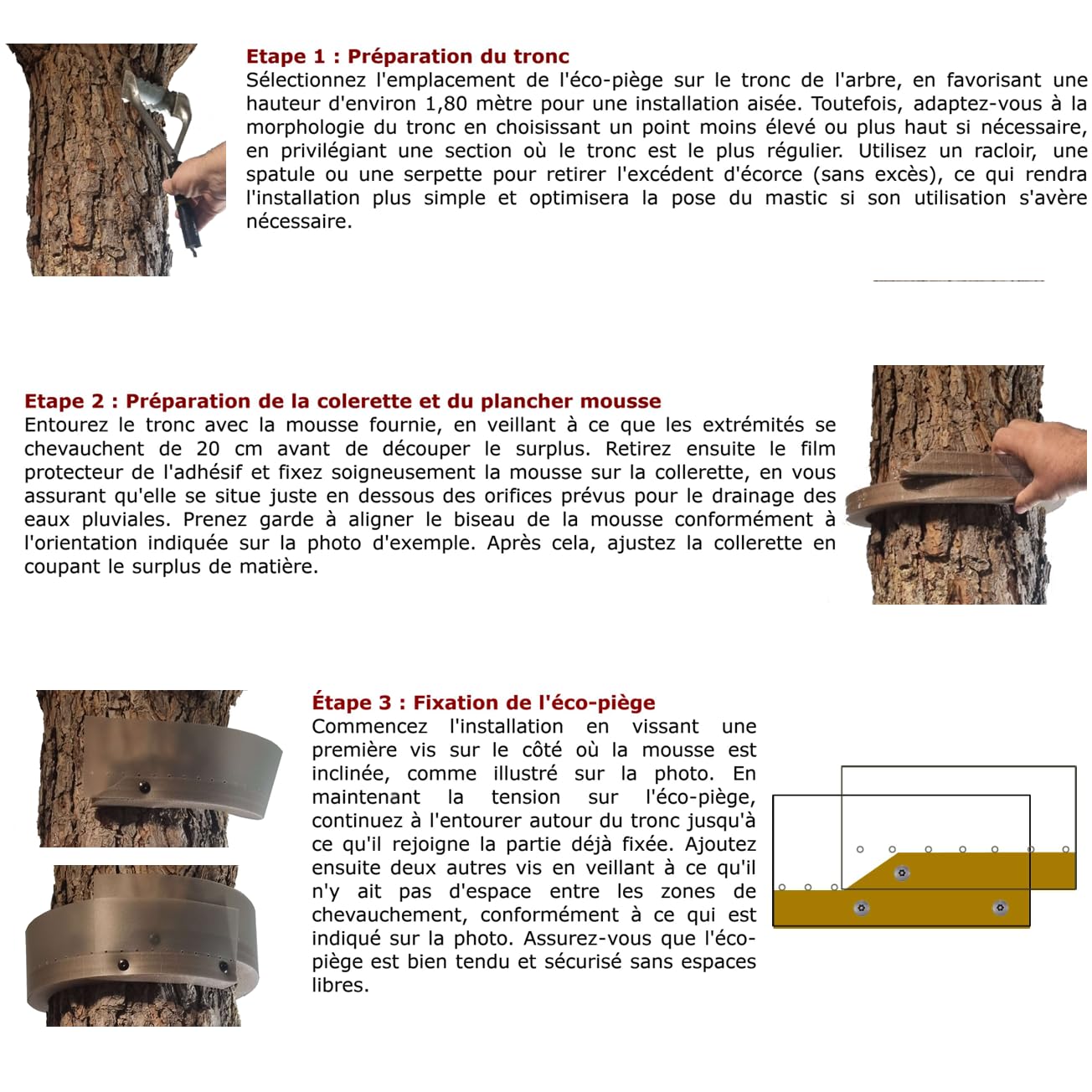 Piège Chenille Processionnaire du Pin – pour Tronc Jusqu’à 2,10 m – Kit Complet Écopiège Professionnel SoluPin Ø 66 cm à Vissage – Cerclage Réutilisable sans Insecticide – Conçu et Fabriqué en France