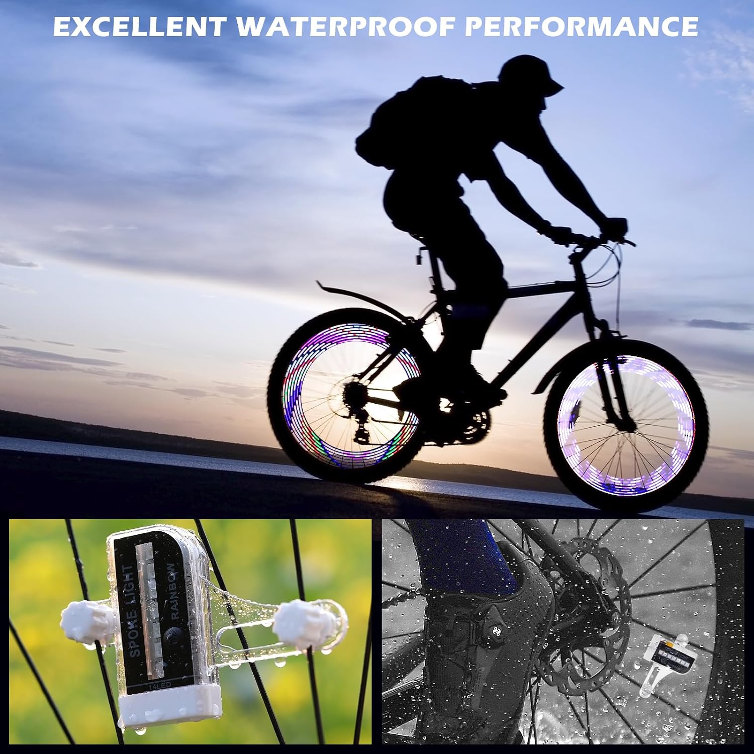 2 Tire Rechargeable LED Bike Wheel Lights,30 Patterns Waterproof Bicycle Spoke Lights,Cycling Tire Lights for Night Riding,Cycling Decoration Safety Warning Tire Strip Light for Kids Adults(Pack of 2)