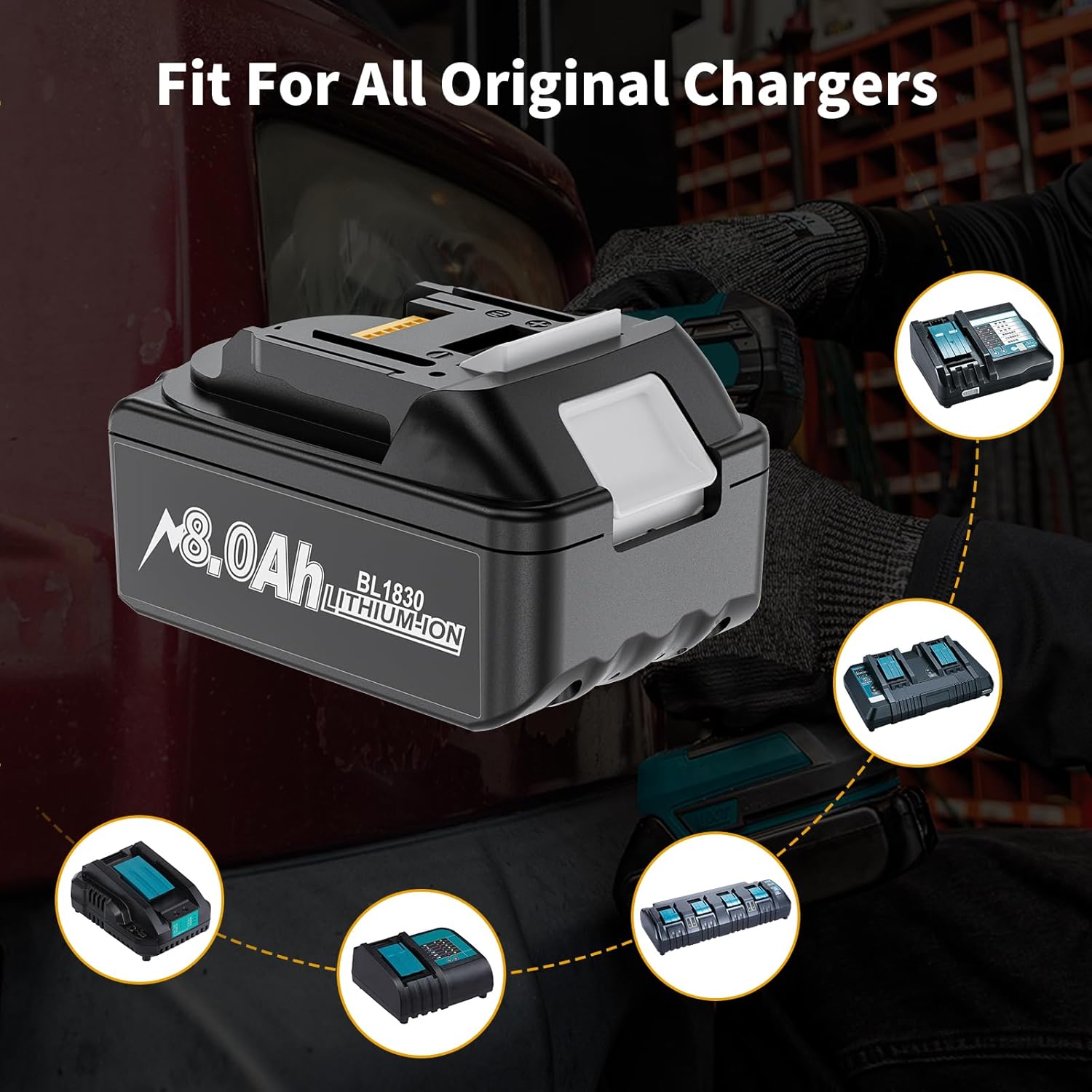 2 Pack 8.0Ah Battery Replacement for Makita 18V Battery Compatible with BL1860 BL1850B BL1840B BL1830B BL1820 BL1815B Fit with Makita 18V Battery Charge and Tool - Image 7
