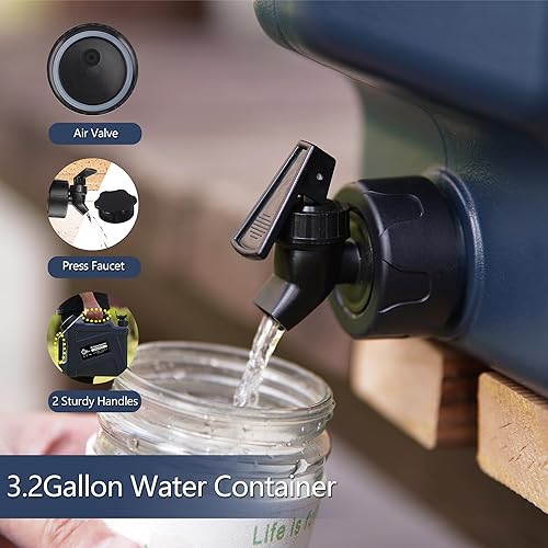 Miniatura 10 de COOZMENT Contenedores de almacenamiento de agua portátiles de 3.2 galones (12 litros), jarra de agua, contenedores de agua de PE de grado