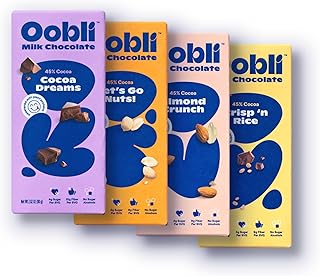 Oobli Milk Chocolate Bars, Only 1g Added Sugar, Low Carb, No Sugar Alcohols, Gluten-Free (4 pack, Milk Chocolate Variety Pack)