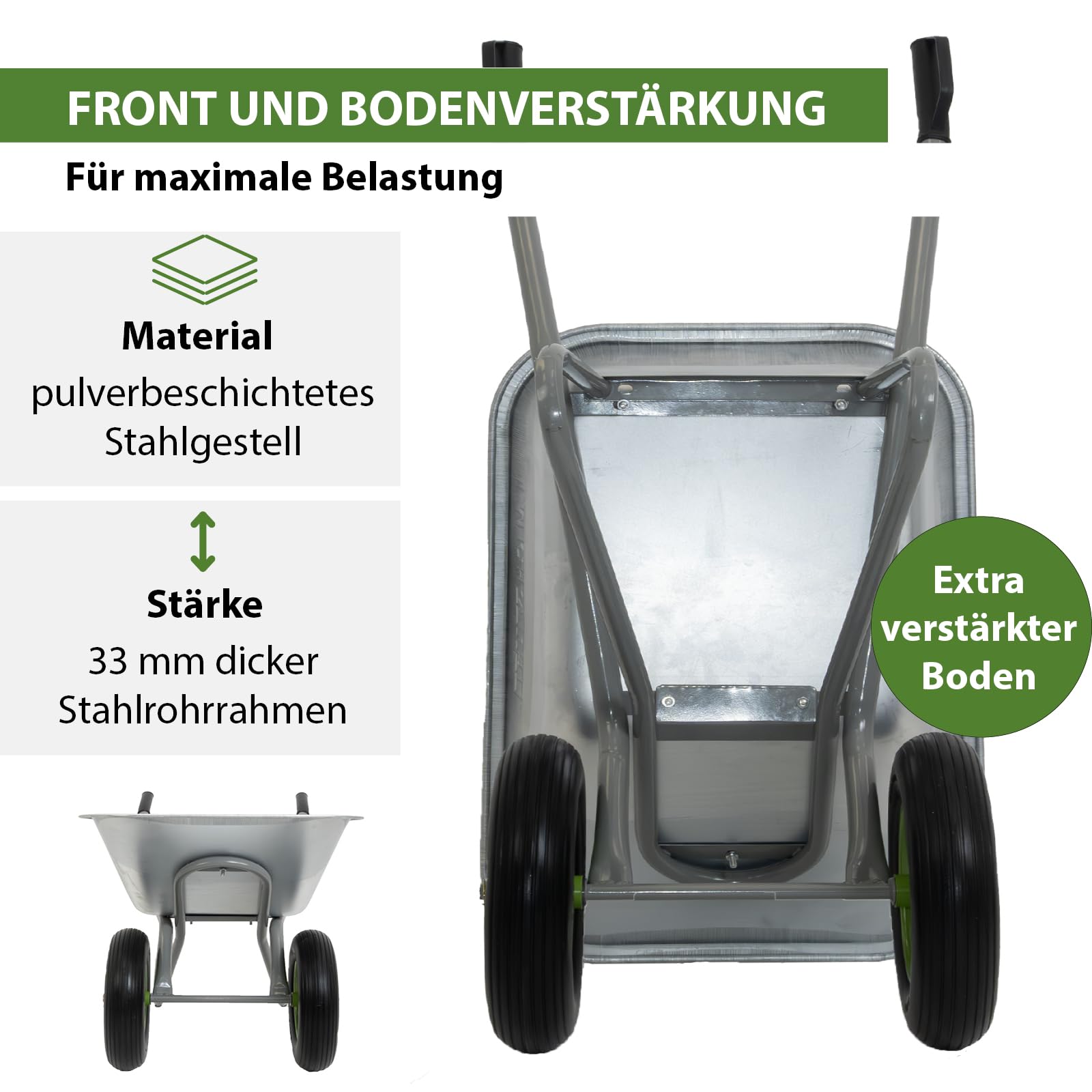 TRUTZHOLM 2-Rad Schubkarre 150L 150kg | stabile Gartenkarre Baukarre kippsicher | verzinkte Wanne | pannensichere PU-Räder | pulverbeschichteter Stahlrahmen | Sicherheitsgriffe | Zweirad
