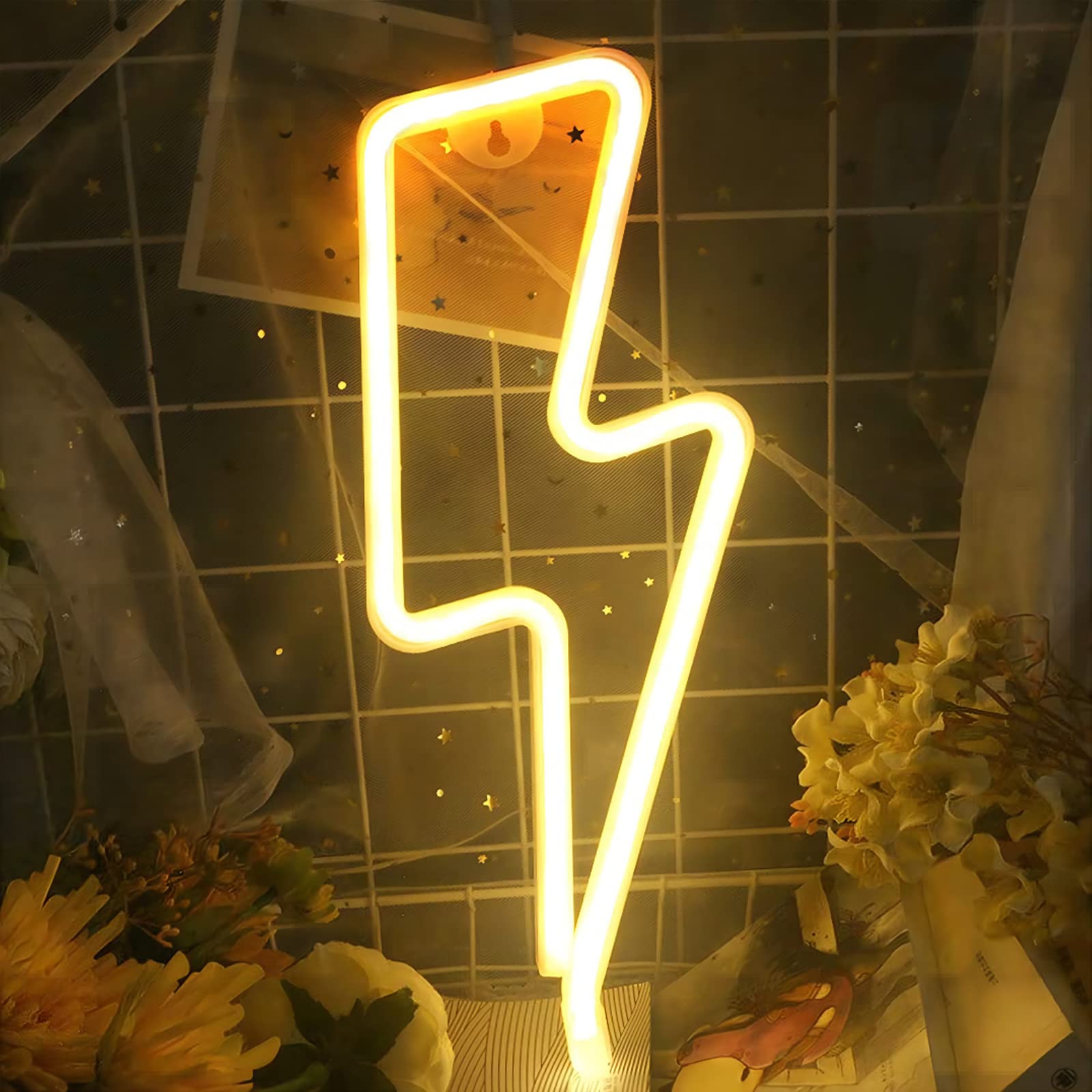 NIWWIN Neón Señal de rayo,Luces de atmósfera,Luces decorativas de sala de juegos, fuente de alimentación de batería USB / 3AA, adecuada para habitaciones infantiles, bares, fiestas, bodas, etc.
